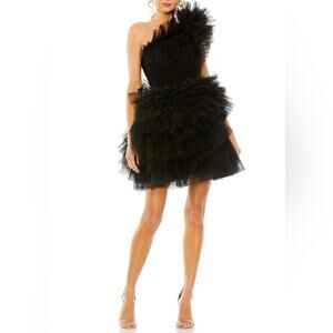 Mac Duggal Black Tulle Ruffle One Shoulder Mini Dress 20600 Women’s Sz 10
